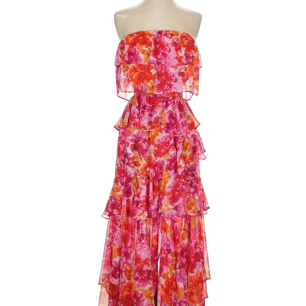 Misa Los Angeles Floral Maxi Dress - Pink and Orange